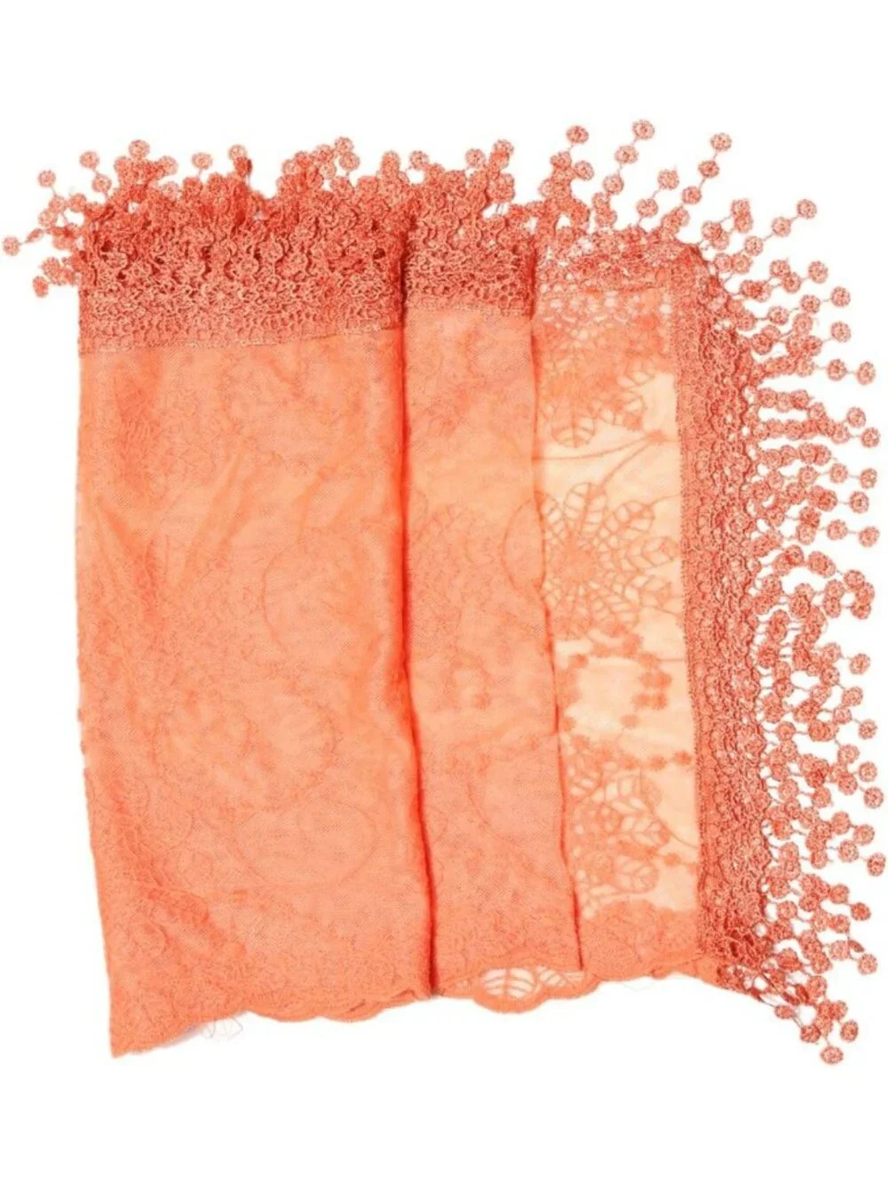 Lightweight Lace Teardrop Fringe Vintage Mesh Crochet Tassel Scarf for Women